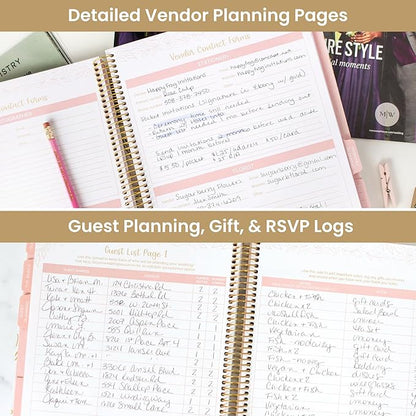 bloom daily planners Hard Cover Wedding Day Planner & Organizer (Undated) - 9" x 11" - Gold Floral