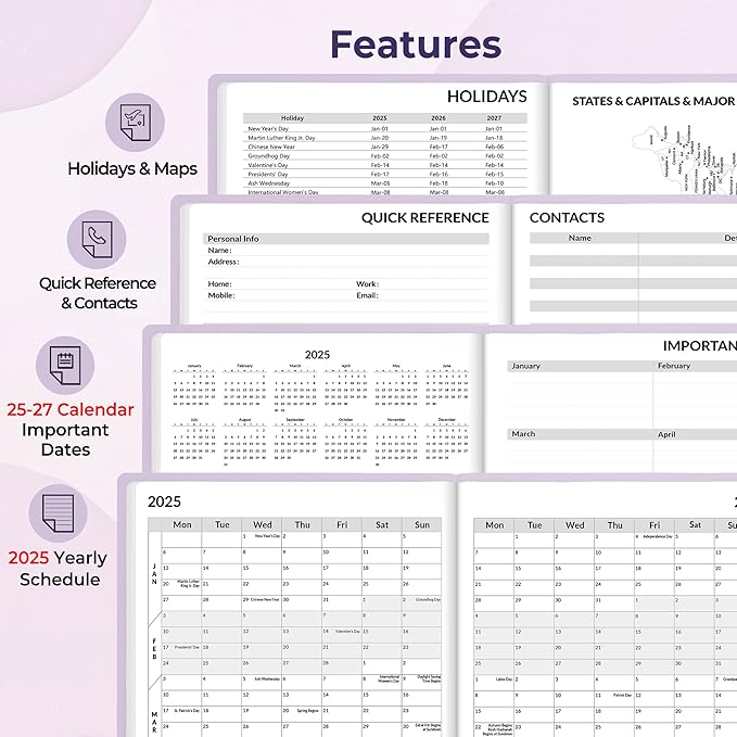 SUNEE 2025 Weekly & Monthly Hardcover Planner 8" x 11" - 12 Month (January 2025 - December 2025), Small Hardcover Planner, Pocket, Notes, 100 GSM Paper, Light Purple