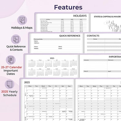 SUNEE 2025 Weekly & Monthly Hardcover Planner 8" x 11" - 12 Month (January 2025 - December 2025), Small Hardcover Planner, Pocket, Notes, 100 GSM Paper, Light Purple