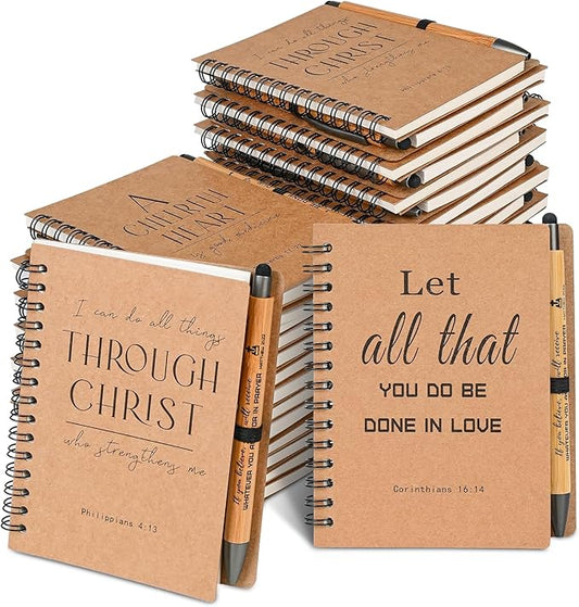 INSADA 10 Sets of Christian Gifts Spiral Notebooks Bulk Journals with Christian Pens Prayer Journal Christian Journal for Teachers Students Friends Colleagues and Family Christmas Gifts