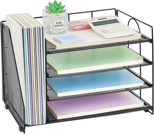 OPNCIE Desk Organizers and Accessories, 4 Tier Paper Letter Tray File Organizer, Office Organization Storage Desk Accessories Workspace Desktop Organizer for Classroom Office Supplies Decor, Black
