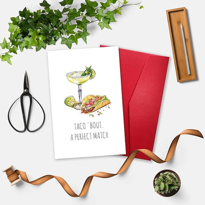 Funny Wedding Shower Card for Couples Newly Engaged, Humorous Pun Engagement Card for Bride and Groom, Congrats Engagement Card for Friend, Taco 'Bout A Perfect Match