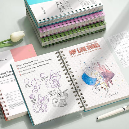 EMSHOI A5 Spiral Notebook Bullet Dotted Journal, Small 5.7" X 8.22", 300 Pages/150 Sheets, 100gsm Dot Grid Paper, Waterproof Hardcover, for Office School Women Men Work Writing Notes-Blue