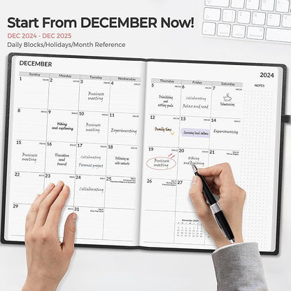 SUNEE 2025 Weekly & Monthly Hardcover Planner 8" x 11" - 12 Month (January 2025 - December 2025), Small Hardcover Planner, Pocket, Notes, 100 GSM Paper, Black