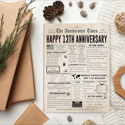 Retro 13th Anniversary Cards for Parents, Romantic 13th Wedding Anniversary Decoration for Husband Wife, Sweet 13 Year Anniversary Card Gifts for Him Her, Lace Wedding Gifts