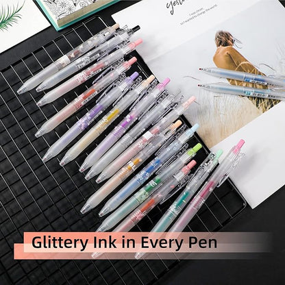 Glitter Gel Pens 8 Color Retractable Glitter Gel Pen Set 0.7mm Colored Pens for Journaling Coloring Drawing Office School Art Supplies(8A)…