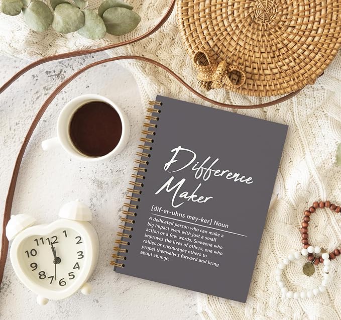 OXW Difference Maker Appreciation Gift, Meeting Notebook for Work, Thank You Gifts for Leader Mentor Manager Boss, Office Supplies Social Worker Notebook, Gray Hardcover Spiral Notebook 5.5 x 8.3