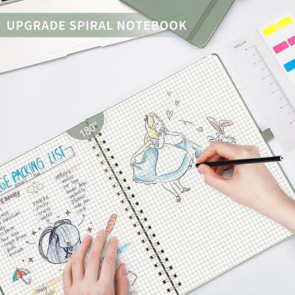 AHGXG Graph Paper Notebook - Spiral Notebook 8.5" x 11", A4 Large Hardcover Leather Journal Grid Notebook, 100 gsm Thick Graph Paper,Journals for School Writing Graphing Engineering Math, Sage Green