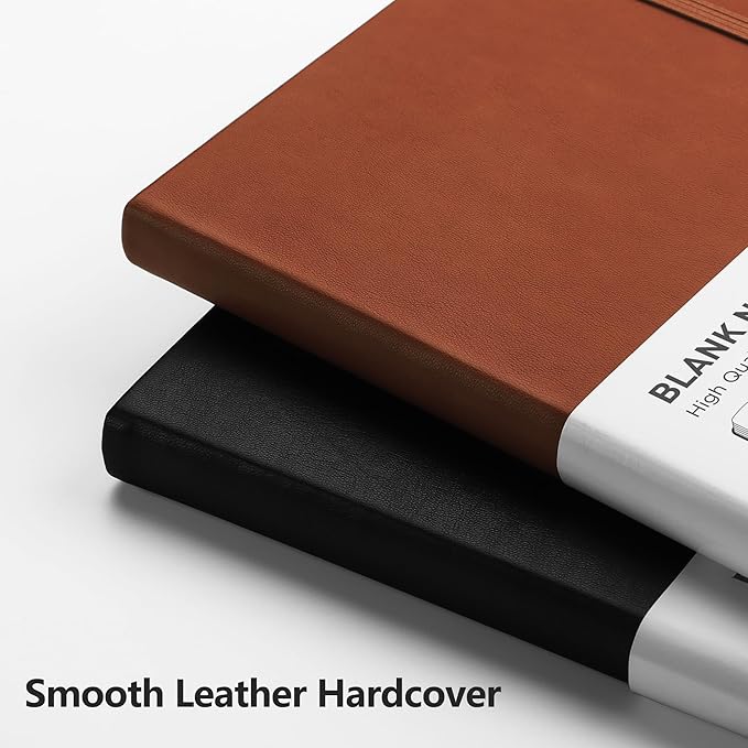 RETTACY Blank Journal Notebook, A5 Blank Journal with 192 Pages, 5.7'' × 8.3'' Medium Size, 68 LB/100 GSM Thick Paper, Leather Hardcover, for Sketching, Drawing, Painting (Black)
