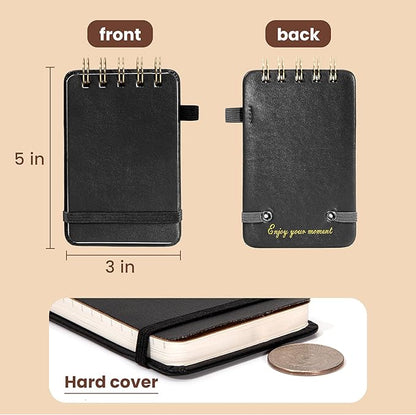 Yoment Small Notebooks 3x5 Leather Pocket Notepad 150 Pages Mini Top Spiral Notebook, 100 GSM Thick Paper, Memo Note Pads for Work School Nursing, Black
