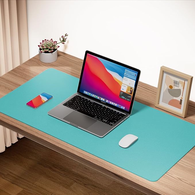 ‎Boutilon Leather Mouse Pad,Extended Desk Pad for Keyboard and Mouse Non-Slip Study Desk Writing Pad Desktop Protector for Home Office Accessories,30"x 14"(M-Bright Blue)