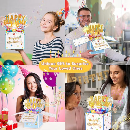 Tnvee 65TH Birthday Cards with Lights & Music & Candle, 3D Large Pop Up Happy Birthday Cards for Women Man Greeting Cards Decorations for 65 Years Old Mom Dad Wife Husband Friend