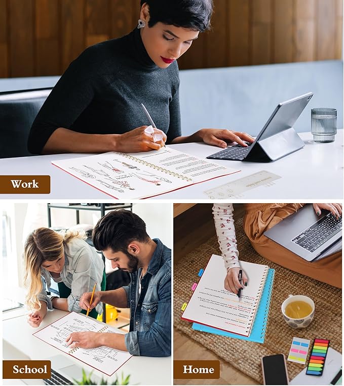 Dotted Notebook, Spiral Notebook Journal 8.5” x 11”, A4 Large Dot Grid Notebooks for Women Men, 100 GSM Dotted Paper, Plastic Hardcover Spiral Bullet Dotted Journals for Work School Sketching, Red