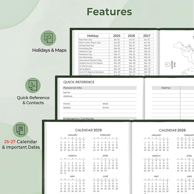 SUNEE 2025 Pocket Weekly Planner for Purse 3.5" x 6" - 12 Month (January 2025 - December 2025), Pocket Size Planner, Hardcover, Notes, Pocket, 100 GSM Paper, Deep Green