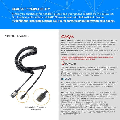 IPD IPH-165 Phone Headset with Noise Cancelling Microhone for Office and Call Center- Comapatible with Polycom VVX,Aastra,Avaya Digital, Nortel, Samsung,Mitel landline Phones