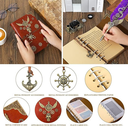 Quill Pen Ink Set, Feather Pen Ink Set With Quill Pen, Notebook, 5 Replaceable Nibs, Seal Stamp, Spoon, Wax Beads, White Wax, Ink, Pen Holder, Cup, Envelope, Letter Paper, Envelope Tool(Purple)
