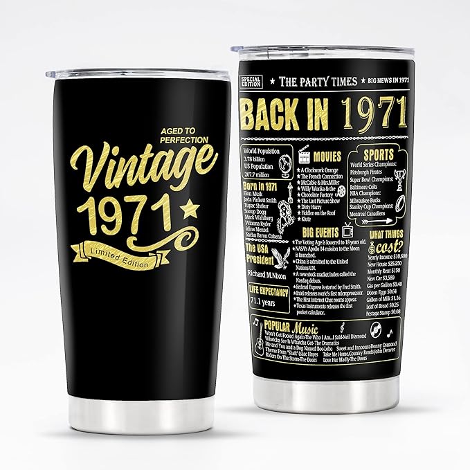 Happy 53th Birthday Tumblers Gifts for Men Women, Back in 1971 Stainless Steel Tumblers Gifts, 1971 53 Years Old Birthday Gift For Wife Husband Mom Dad