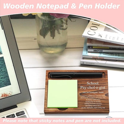 CINRLLA School Psychologist Sticky Note Holder Wooden Notepad & Pen Holder 6.5"" x 4.7"" Sticky Note Pad Holder Dispenser for Desk School Psychologist Definition Work Gifts, NPA181, Brown