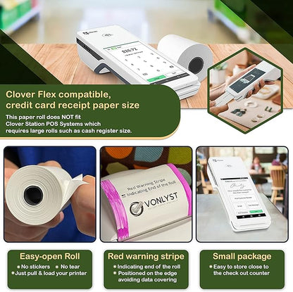 Thermal Paper Roll for Clover Flex Receipt Paper 2 1/4 x 55 (20 rolls)