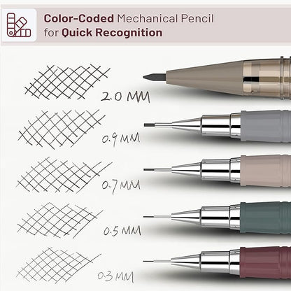 Mr. Pen- Mechanical Pencil Set with Leads and Eraser Refills, 5 Sizes - 0.3, 0.5, 0.7, 0.9 and 2 Millimeters, for Drafting, Drawing and Sketching