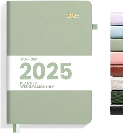 SUNEE 2025 Weekly & Monthly Hardcover Planner 5.5" x 8.3" - 12 Month (January 2025 - December 2025), Small Hardcover Planner, Pocket, Notes, 100 GSM Paper, Sage Green
