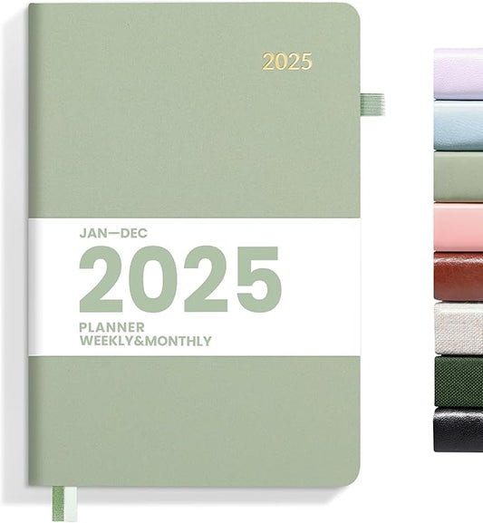 SUNEE 2025 Weekly & Monthly Hardcover Planner 5.5" x 8.3" - 12 Month (January 2025 - December 2025), Small Hardcover Planner, Pocket, Notes, 100 GSM Paper, Sage Green