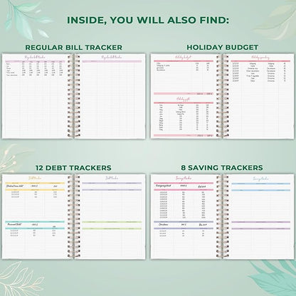 PLANBERRY Large Budget Planner & Monthly Bill Organizer with Pockets – Budgeting Book, Finance & Expense Tracker, 8.3x9.4″ (Natural Green)
