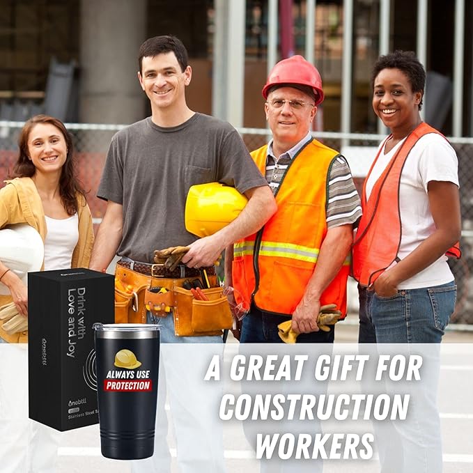 Onebttl Construction Worker Gifts Tumbler Coffee Mug, Stainless Steel Insulated, with Lids, 590ml/20oz - Always Use Protection