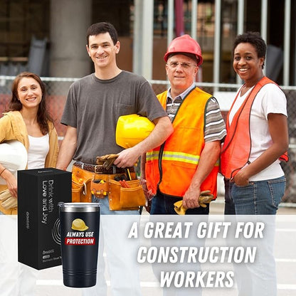 Onebttl Construction Worker Gifts Tumbler Coffee Mug, Stainless Steel Insulated, with Lids, 590ml/20oz - Always Use Protection