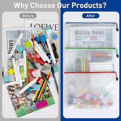 12pcs Zipper Pouch, A4 Zip Bags, 12 Colors Organization Pouches, File Bags, Clear Pouch, Plastic Zipper Bags, Reusable Zipper Pouches, Storage Bags for Toys, Paper, School Office Supplies