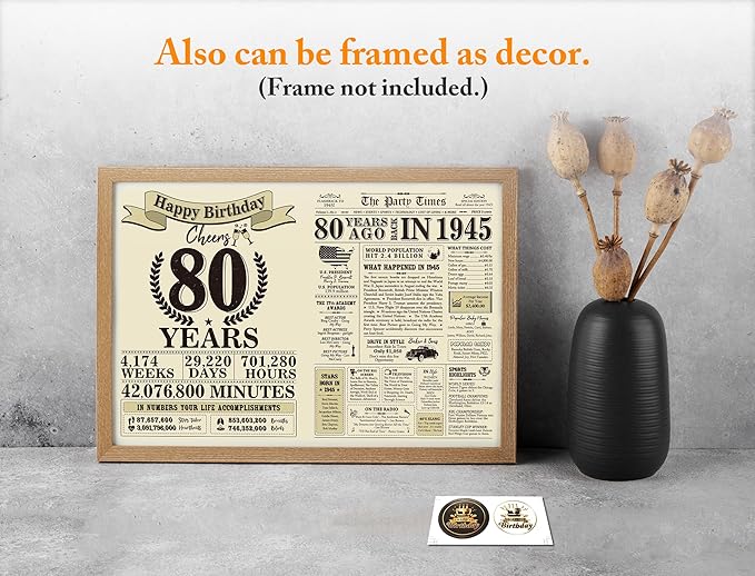 Funny 80th Birthday Gifts for Women Men, Jumbo 80th Birthday Card for Mom Dad Grandma, Gifts for 80 Year Old Man Woman Parents, Vintage Back in 1945 Birthday Cards Gifts, 80th Birthday Decorations