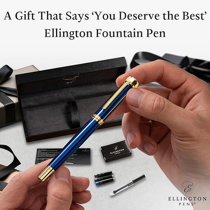 Luxury Fountain Pen Set- Fountain Pens for Writing - Smooth Fine Nib - Includes Refillable Ink Converter, 3 Ink Cartridges [Black & Blue], Gift Box - Elegant Calligraphy