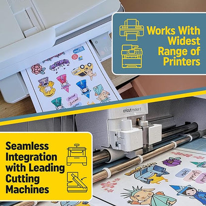 Printable Vinyl - Sticker Paper for Inkjet Printer for Epson (50 Sheets, 8.5" x 11", Anti Jam) - Glossy Printable Sticker Paper - Inkjet Printable Waterproof Sticker Paper - Make Labels and Decal