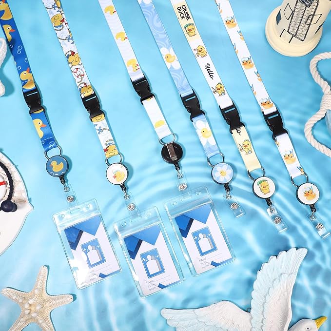 6 Pack Cruise Ship Lanyards, Cruise Lanyards for Ship Key Cards with Waterproof ID Holder Cruise Luggage Tags Retractable Badge Reel & Detachable Buckle for Cruise Essentials (Cruise Ducks)