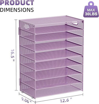 Marbrasse Paper Organizer Letter Tray, 9 Tier Mesh File Organizer with Handle, Paper Sorter Desk Organizer for Home Office Supplies - Purple