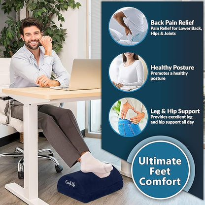 ComfiLife Foot Rest Under Desk for Office Use – Adjustable Height Memory Foam Foot Stool Under Desk for Office Chair & Gaming Chair – Ergonomic Under Desk Foot Rest for Back & Hip Pain Relief (Navy)