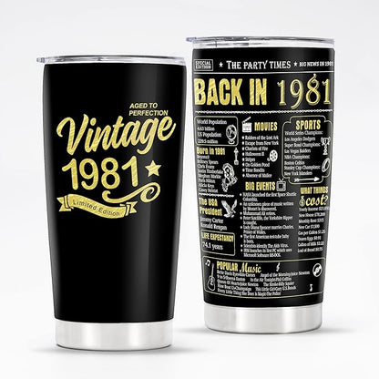 Happy 43th Birthday Tumblers Gifts for Men Women, Back in 1981 Stainless Steel Tumblers Gifts, 1981 43 Years Old Birthday Gift For Wife Husband Mom Dad