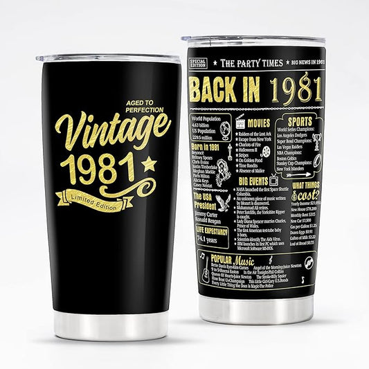 Happy 43th Birthday Tumblers Gifts for Men Women, Back in 1981 Stainless Steel Tumblers Gifts, 1981 43 Years Old Birthday Gift For Wife Husband Mom Dad