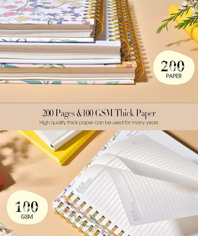 Aesthetic Spiral Notebook Journal for Women, 200 Pages Lined Notebooks 8.5” x 11”, A4 Large Hardcover Spiral Journals with 100 GSM Thick Paper, Cute College Ruled Notebook for Writing Work School