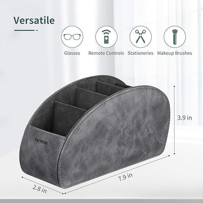 Remote Control Holder with 5 Compartments, KENOBEE Anti-slip Desktop Caddy Storage Organizer for Remote Controllers, Office Supplies, Makeup Brush, Media Accessories, Gray