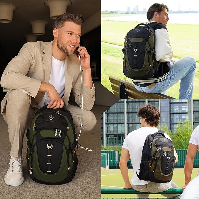 Swissdigital Design Large Business Laptop Backpack with Smart USB Charging Port, Travel Backpack Fits 15.6 inches laptops, Water Repellent College Backpack for Men Women (VECTOR SD803-26 Olive/Black)