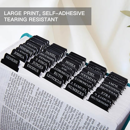 Laminated Bible Tabs for Women & Men - Large Print Tabs for Study Bibles, Boho Theme for Easy Navigation and Quick Reference - Easy-to-Read and Apply Tabs for All Ages-Black