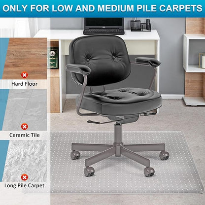 Office Chair Mat for Carpets, Desk Chair Mat for Low Pile Carpeted Floors, Heavy Duty Transparent Office Floor Mat for Office Chair on Carpet, for Work, Home, Gaming (36" X 48" Rectangle)