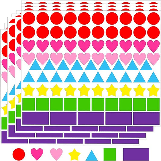 YSHIHE 4032 PCS Multi Shape Stickers 7 Colors 6 Shaped Stickers,Coding Labels,Dot Stickers for Toddlers Kid DIY Student Classroom Office(Round,Hearts,Stars,Triangle,Square,Rectangle)