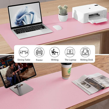 Aothia Leather Desk Pad Protector, Mouse Pad, Office Desk Mat, Non-Slip PU Leather Desk Blotter, Laptop Desk Pad, Waterproof Desk Writing Pad for Office and Home (31.5" x 15.7", Fairy Pink)