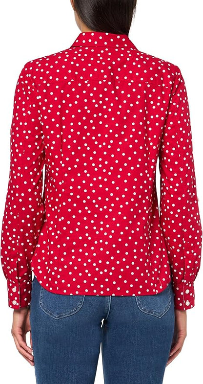 Tommy Hilfiger Women's Long Button Up Collared Shirt with Roll Tab Sleeve