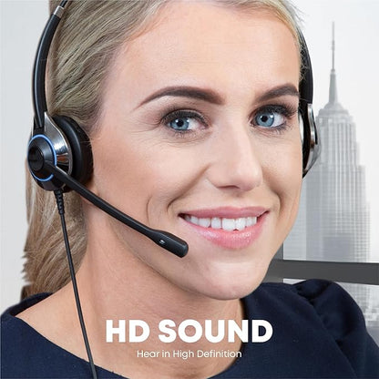 TruVoice HD-550 Office and Call Center Wired QD Headset with Noise Canceling Microphone and HD Speakers - Compatible with Mitel, Nortel, Avaya, Poly, Polycom, Shoretel, Digium, ESI, Fanvil Desk Phones