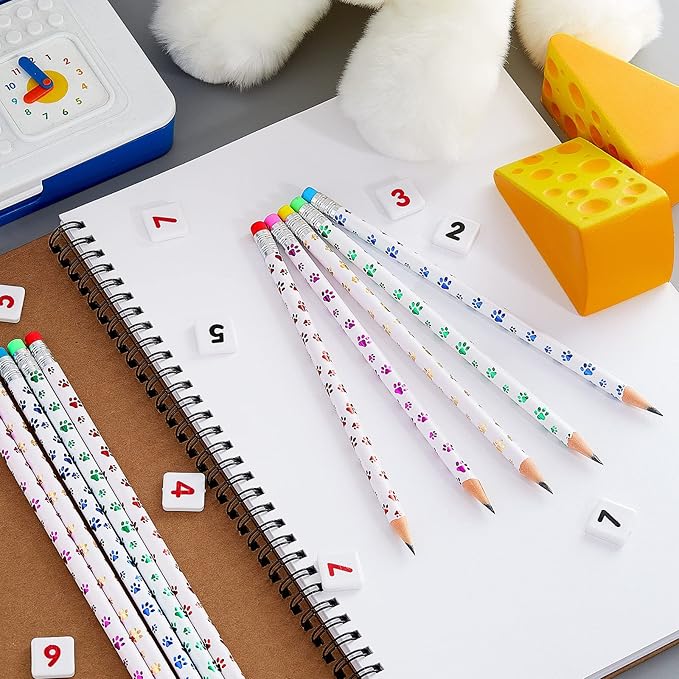 Chinco 100 Pcs Paw Print Pencils Dog Paw Wooden Writing Novelty Pencils with Erasers for Kids Doggy Party Favors Welcome Back to School Party Supplies, 6 Colors