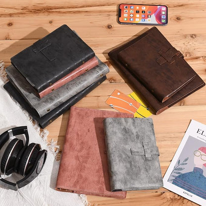 Wonderpool Leather Journal Refillable Binder A5 Writing Notebook Folder Organiser with Dotted Paper & Multi Pockets Cover for Business School Travel (A5, Coffee)
