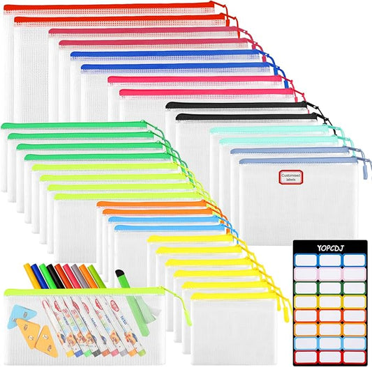 32pcs Mesh Zipper Pouch Bags, Lego Organizers and Storage,12 Colors for Puzzles Board Game Storage, 8 Sizes for Reusable Plastic Zip Organizer for Travel Office Supplies, Puzzles, Board Game Storage